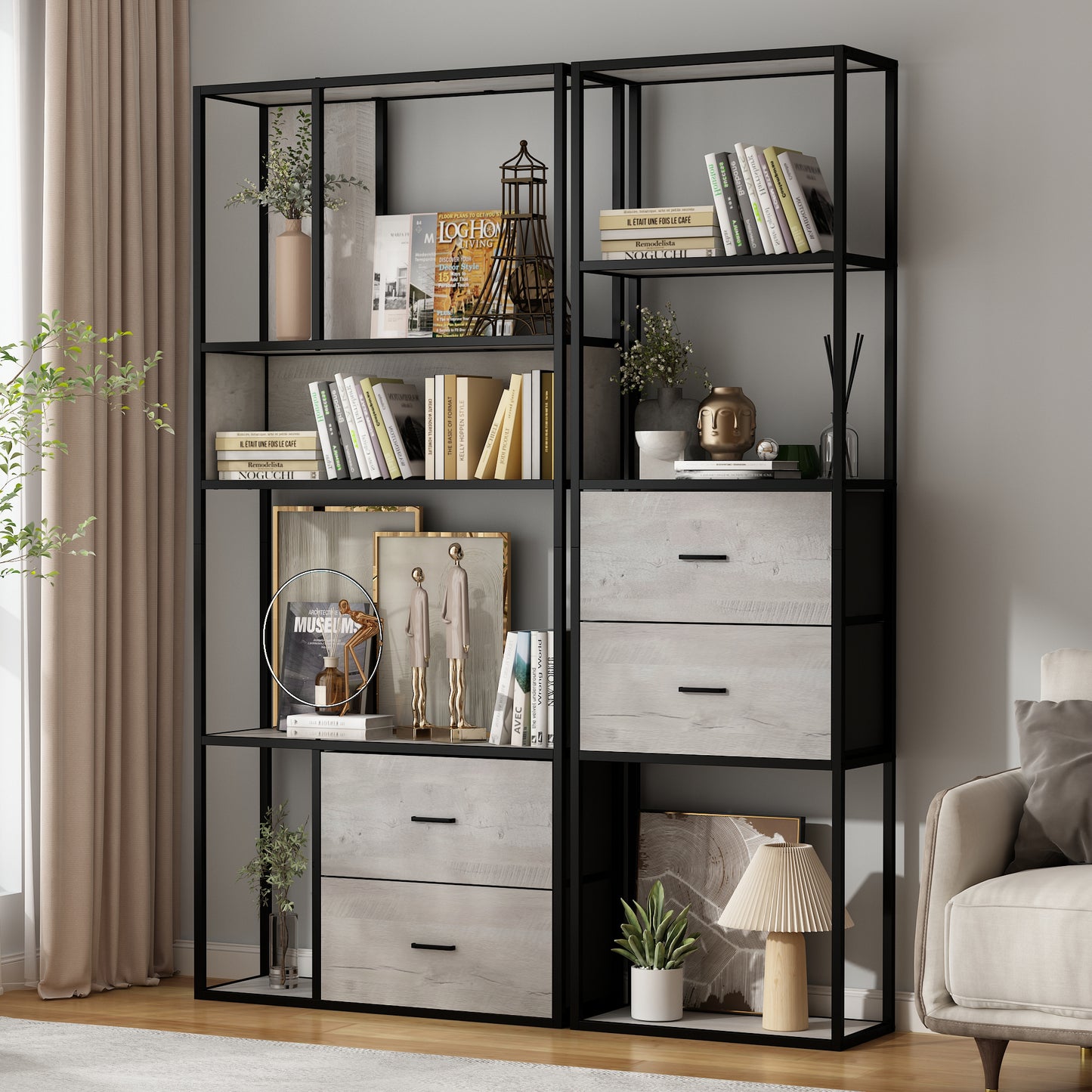 Large Modern Bookshelf with Drawers