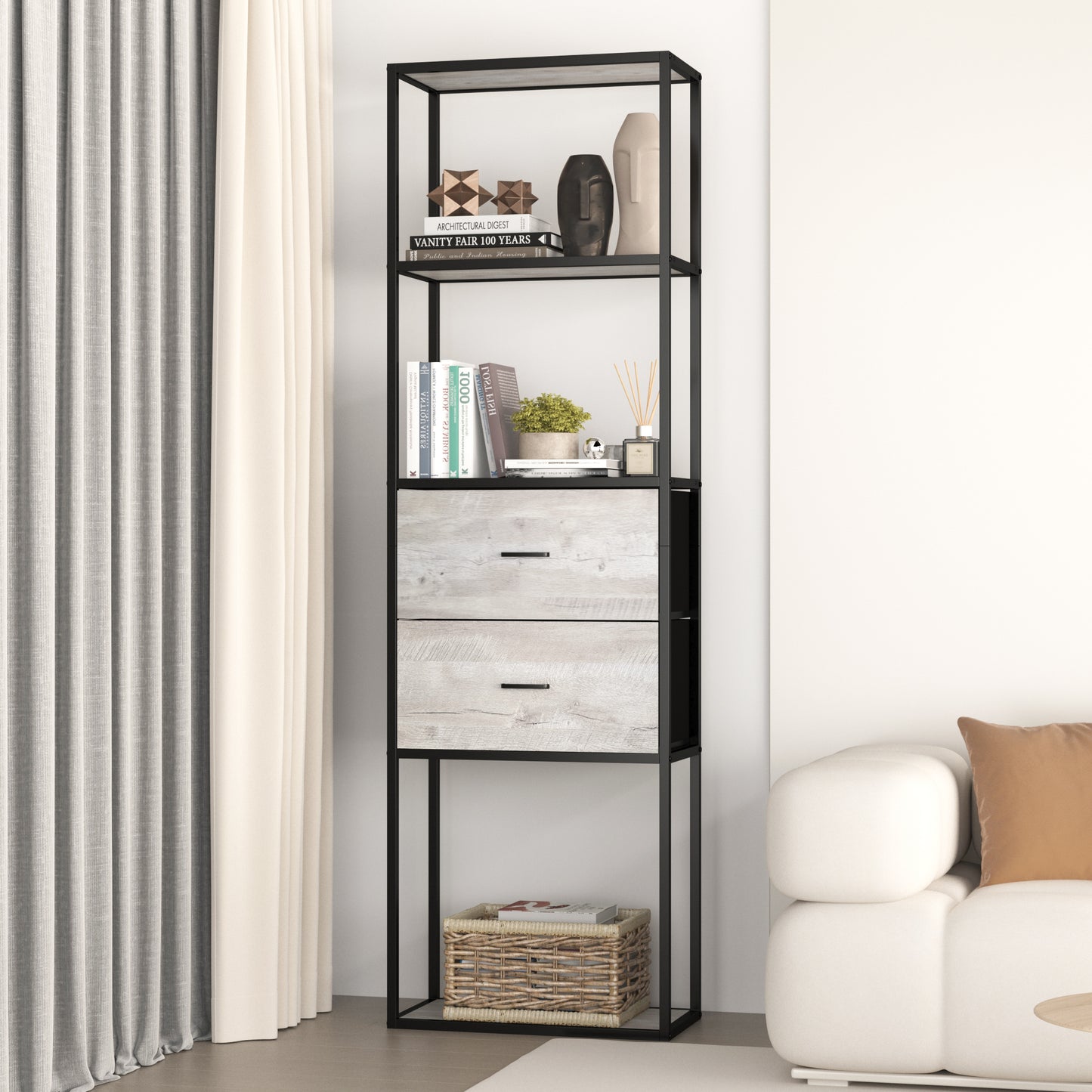 Modern Tall Bookshelf with Drawers