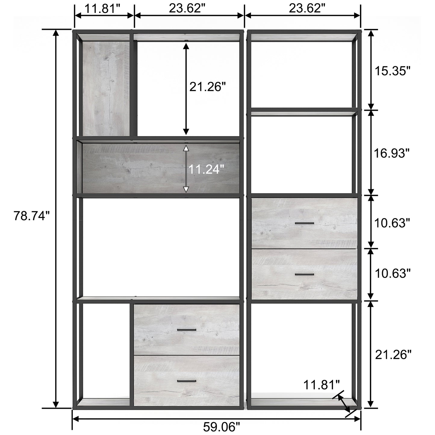 Large Modern Bookshelf with Drawers