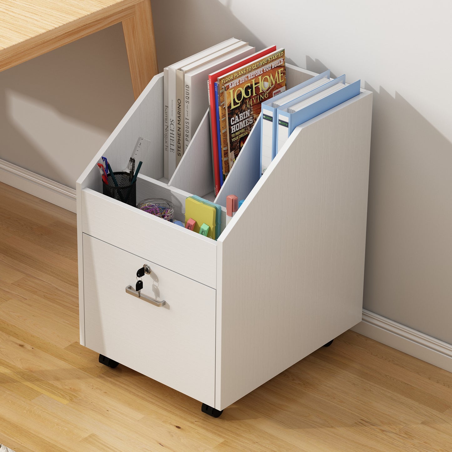 Mobile File Cabinet with Lock,White