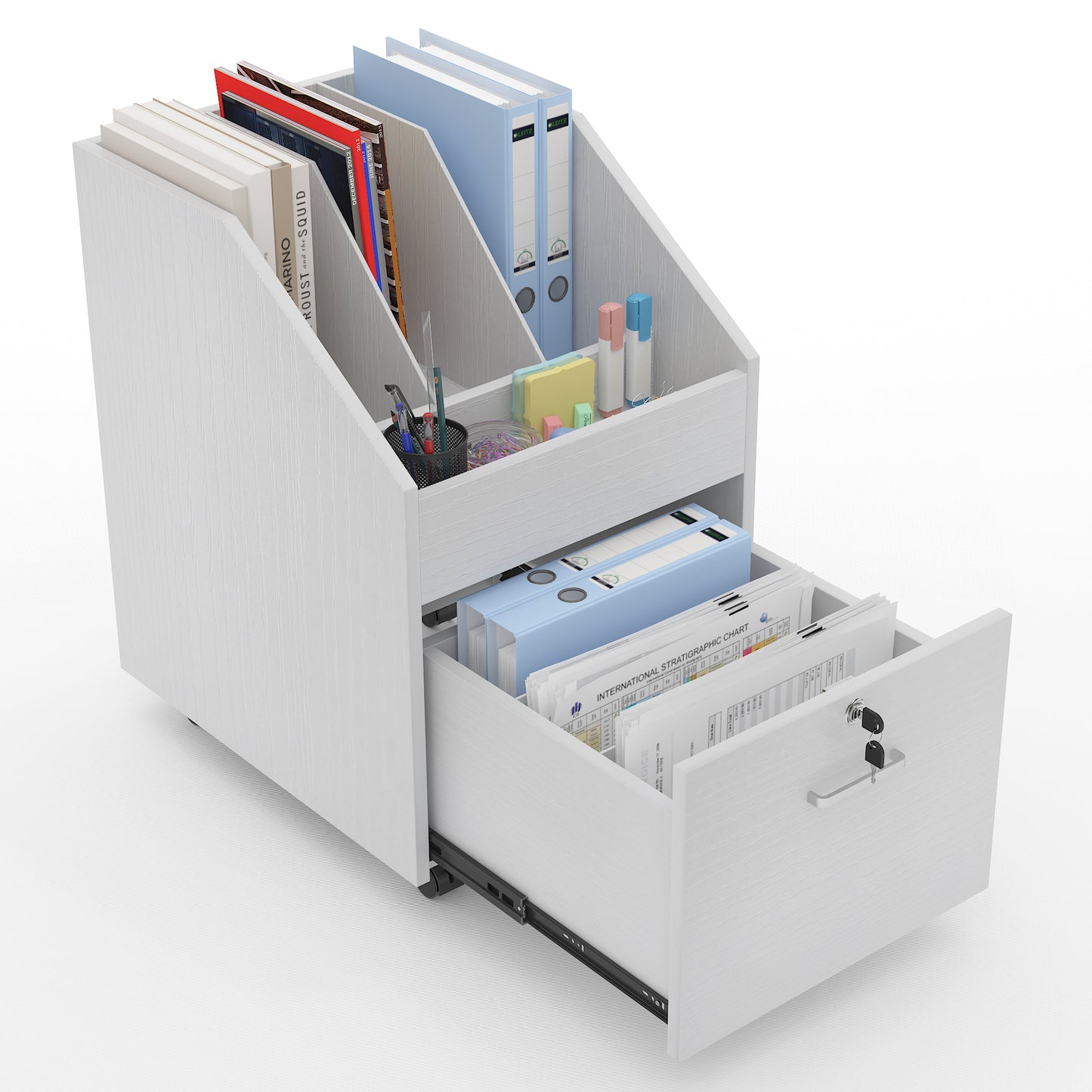 Mobile File Cabinet with Lock,White