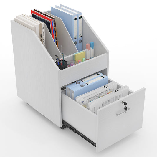 Mobile File Cabinet with Lock,White