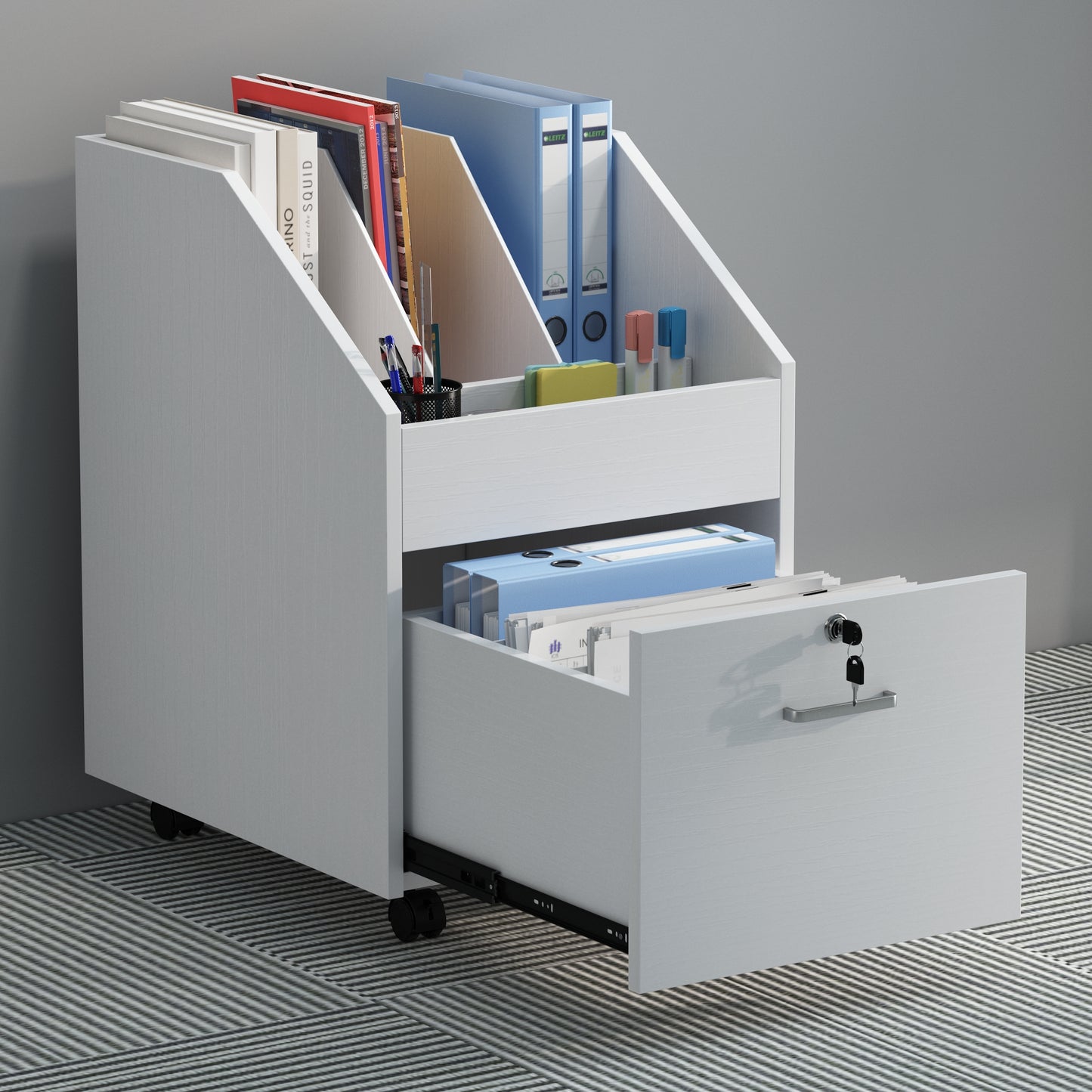 Mobile File Cabinet with Lock,White