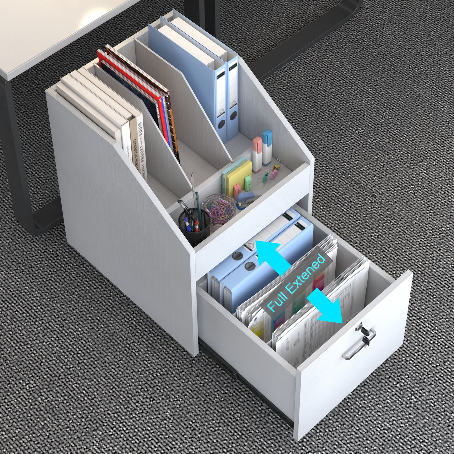 Mobile File Cabinet with Lock,White