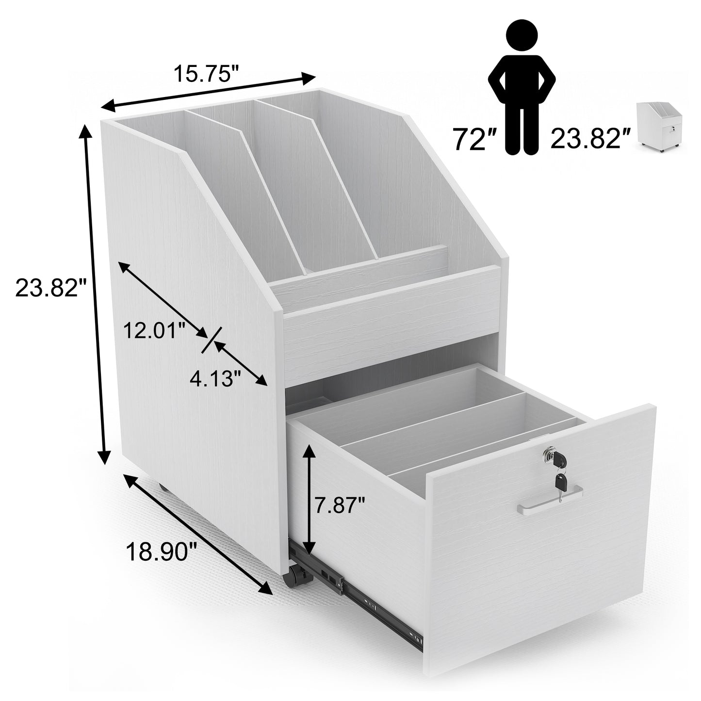 Mobile File Cabinet with Lock,White