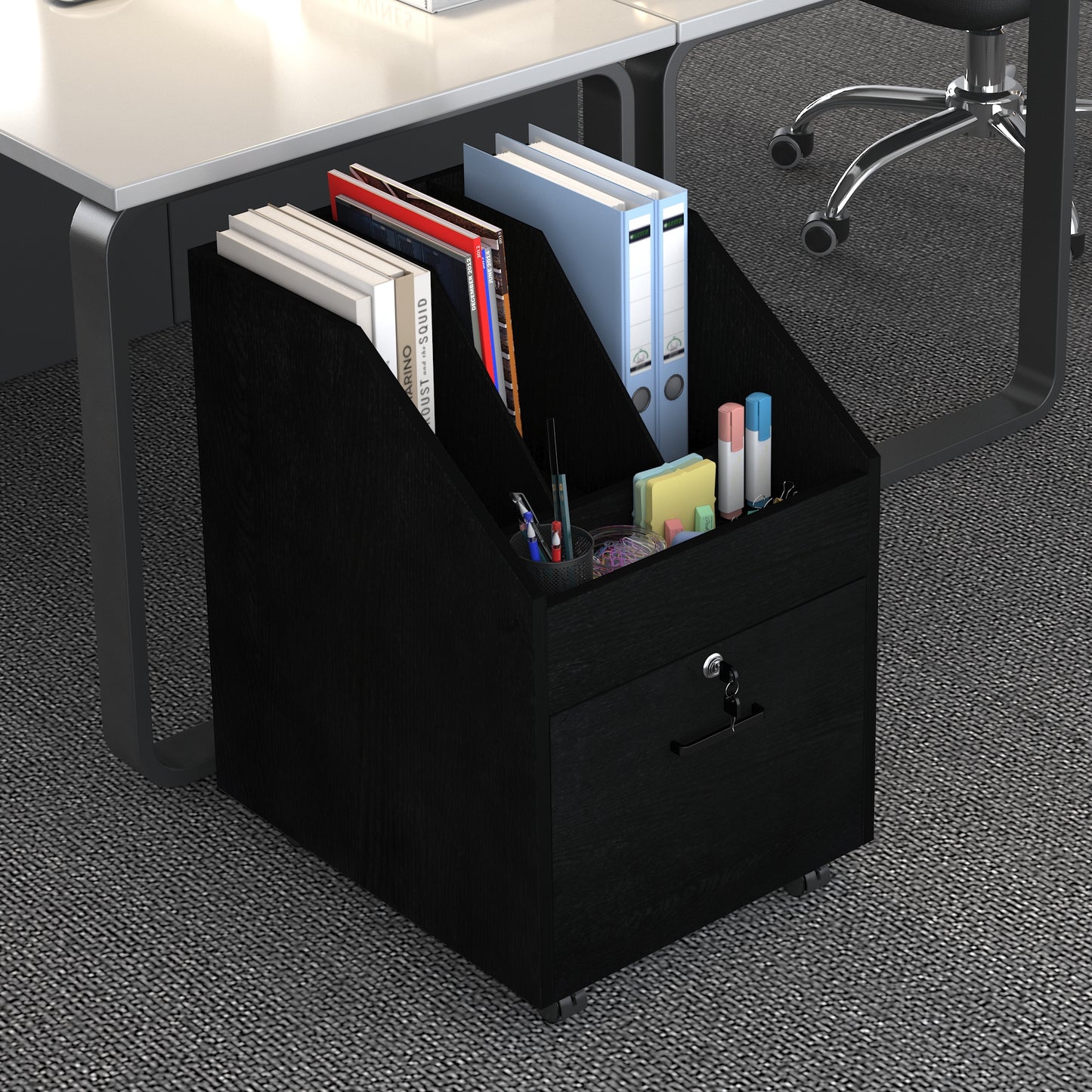 Mobile File Cabinet with Lock,Black