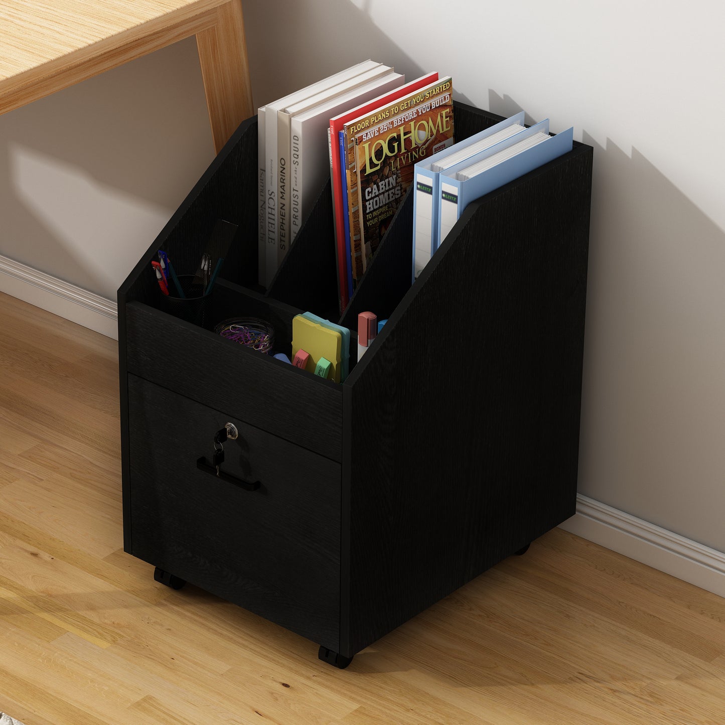 Mobile File Cabinet with Lock,Black