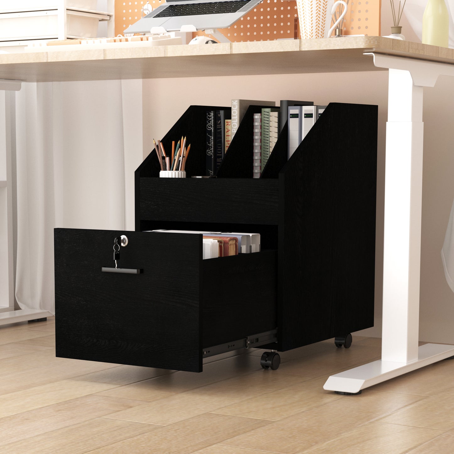 Mobile File Cabinet with Lock,Black