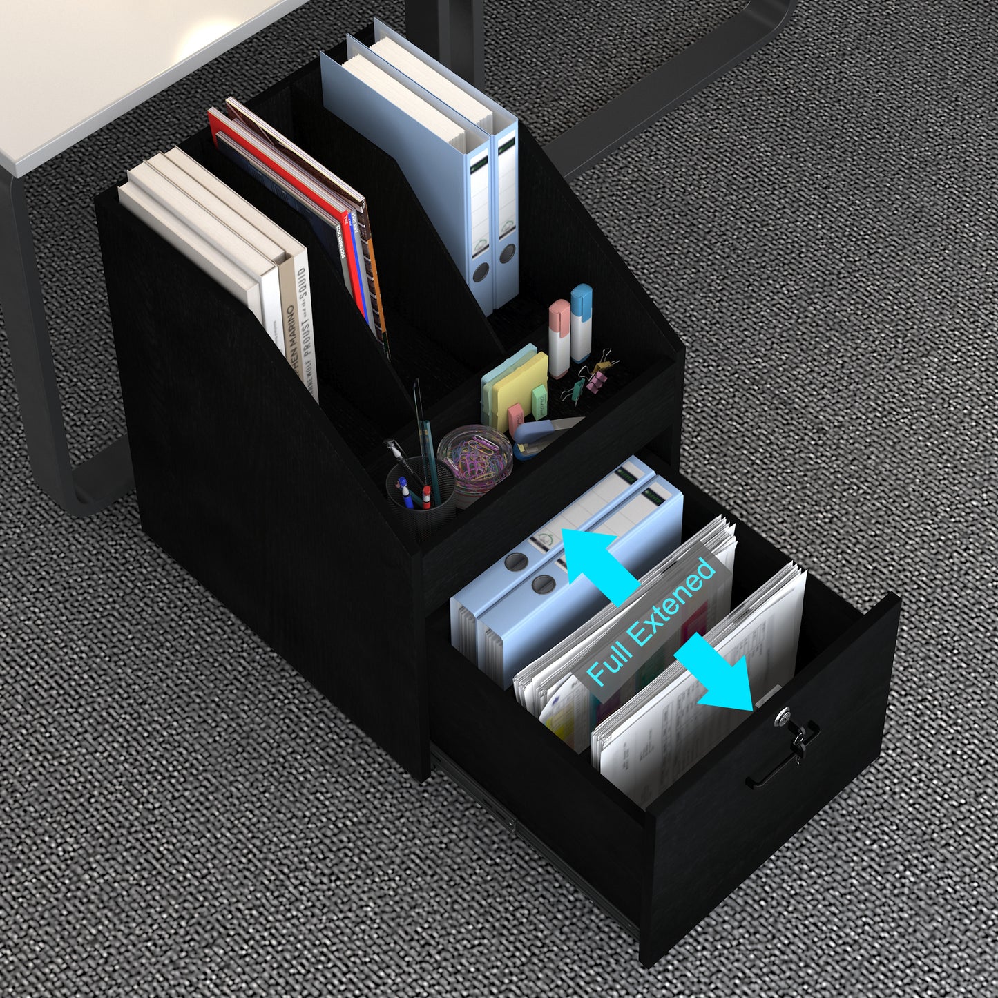 Mobile File Cabinet with Lock,Black