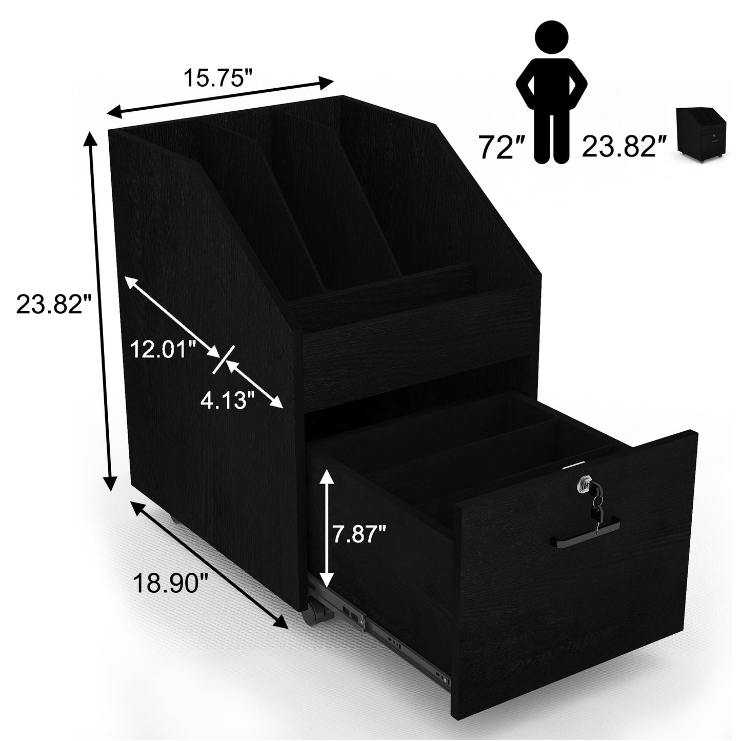 Mobile File Cabinet with Lock,Black
