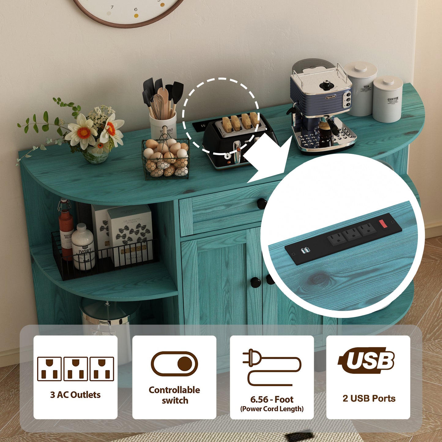 Sideboard Buffet Cabinet with Power Outlet