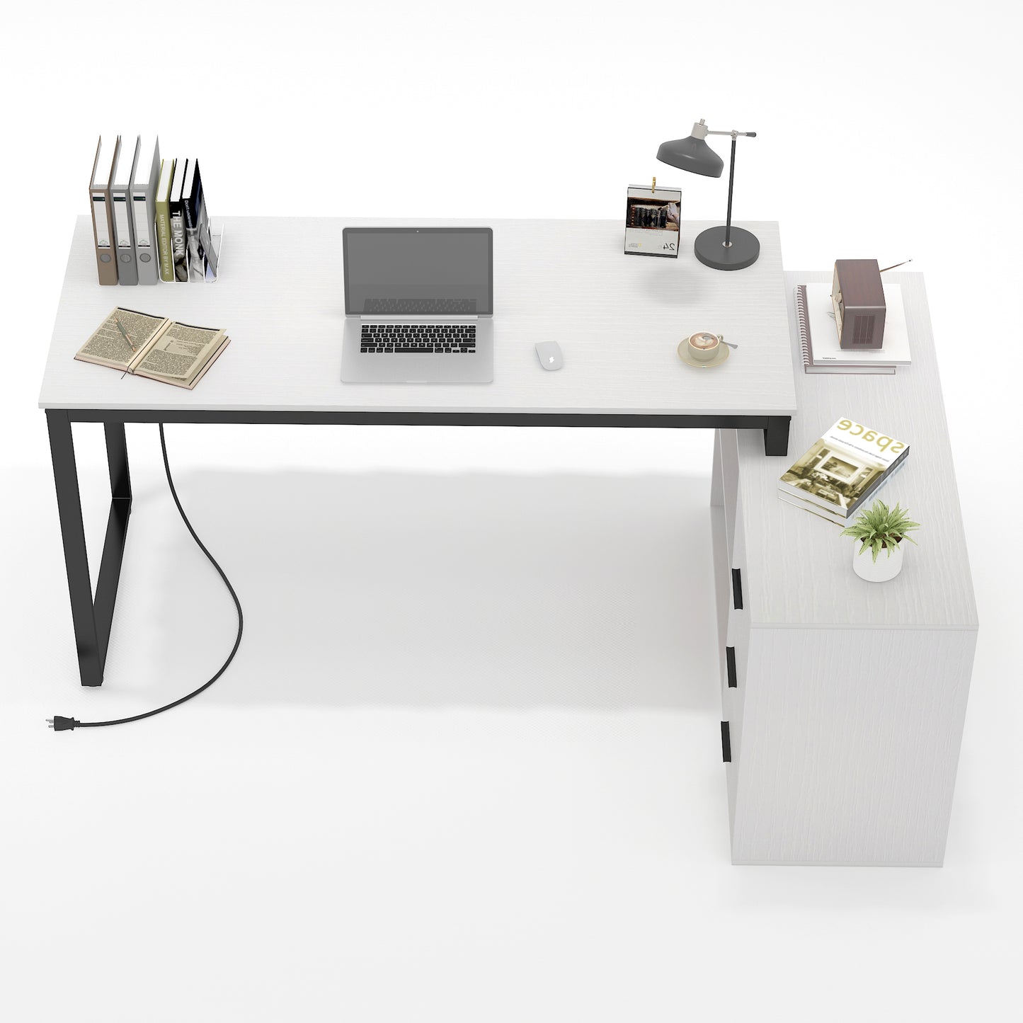 Writing Desk with Power Outlets,White