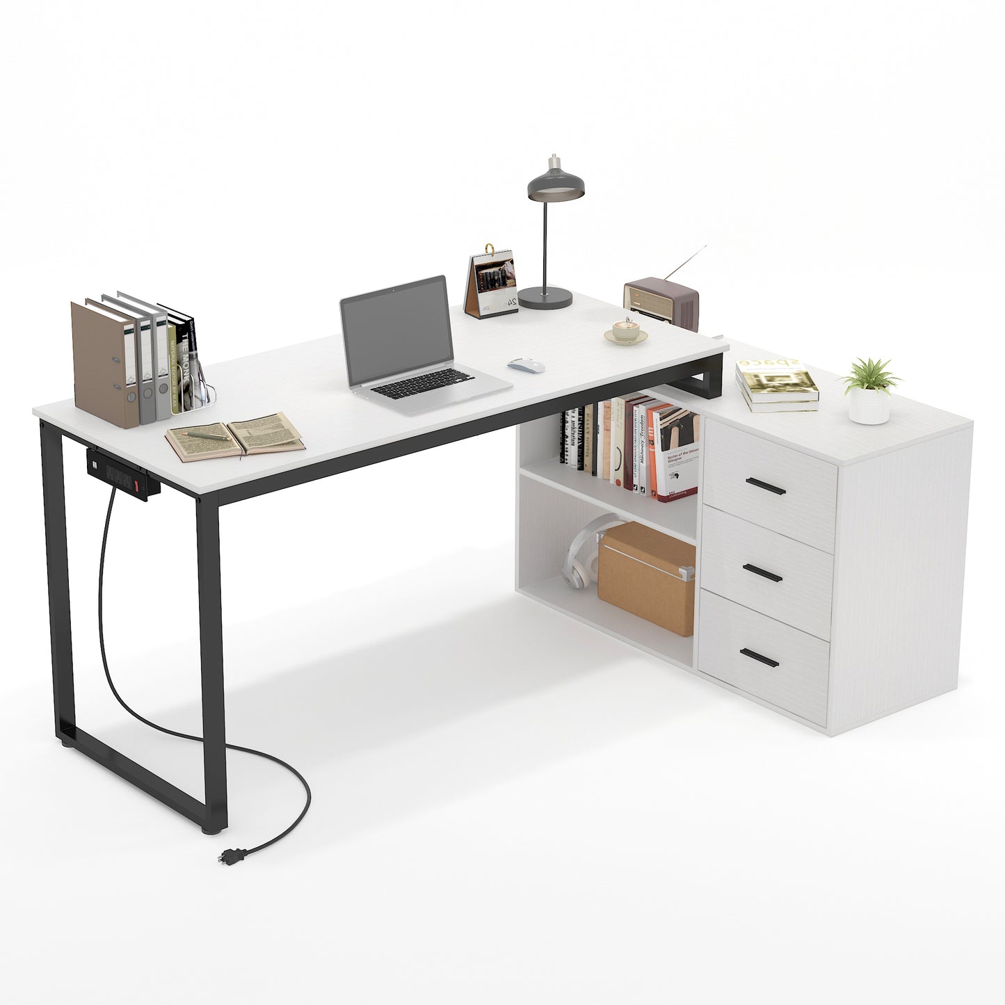 Writing Desk with Power Outlets,White