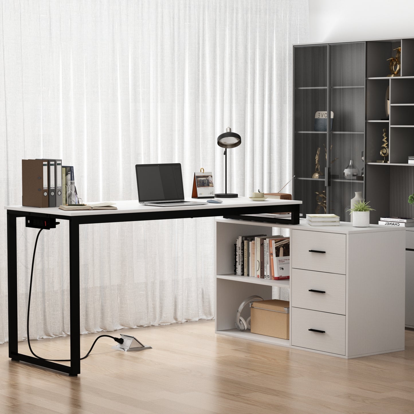 Writing Desk with Power Outlets,White
