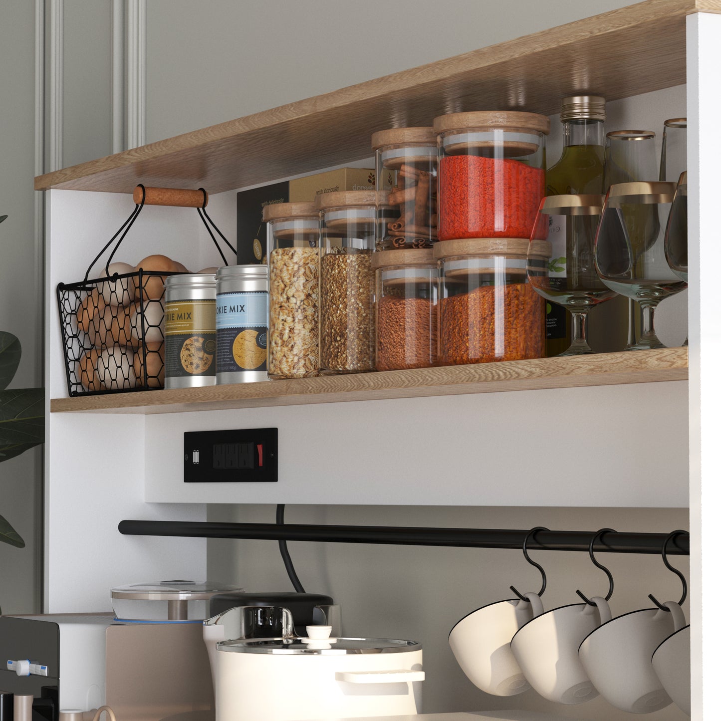 Kitchen Storage Cabinet with Power Outlets