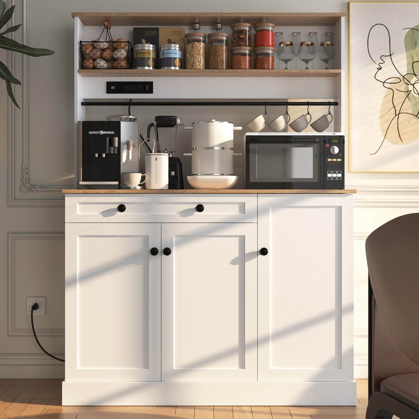 Kitchen Storage Cabinet with Power Outlets
