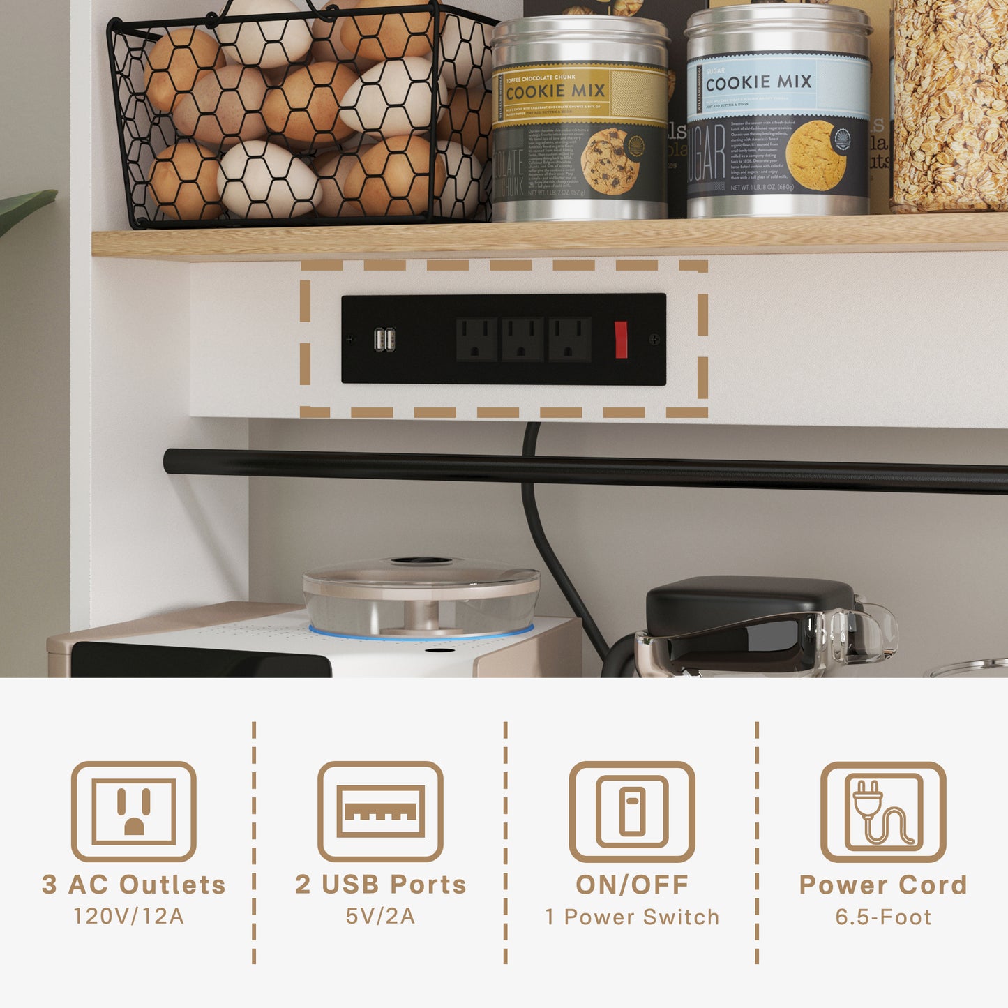 Kitchen Storage Cabinet with Power Outlets