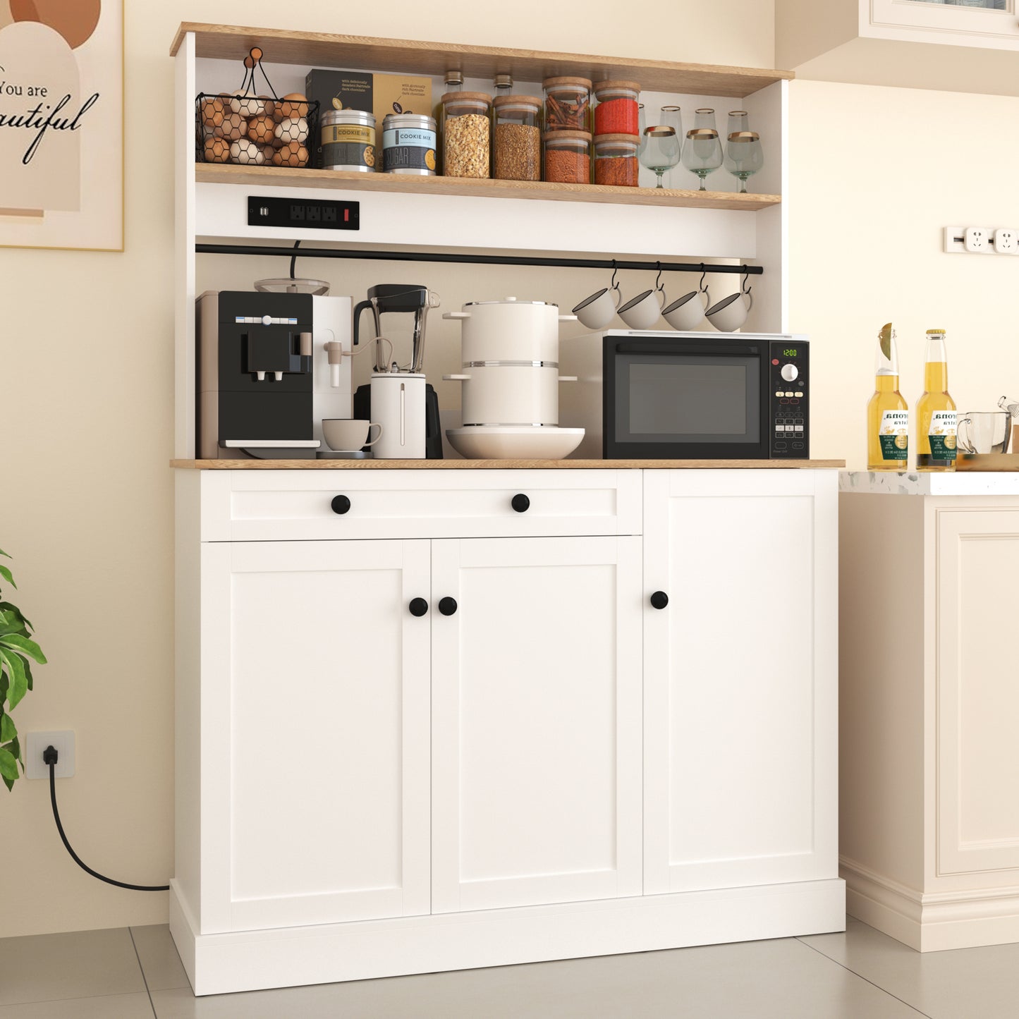 Kitchen Storage Cabinet with Power Outlets