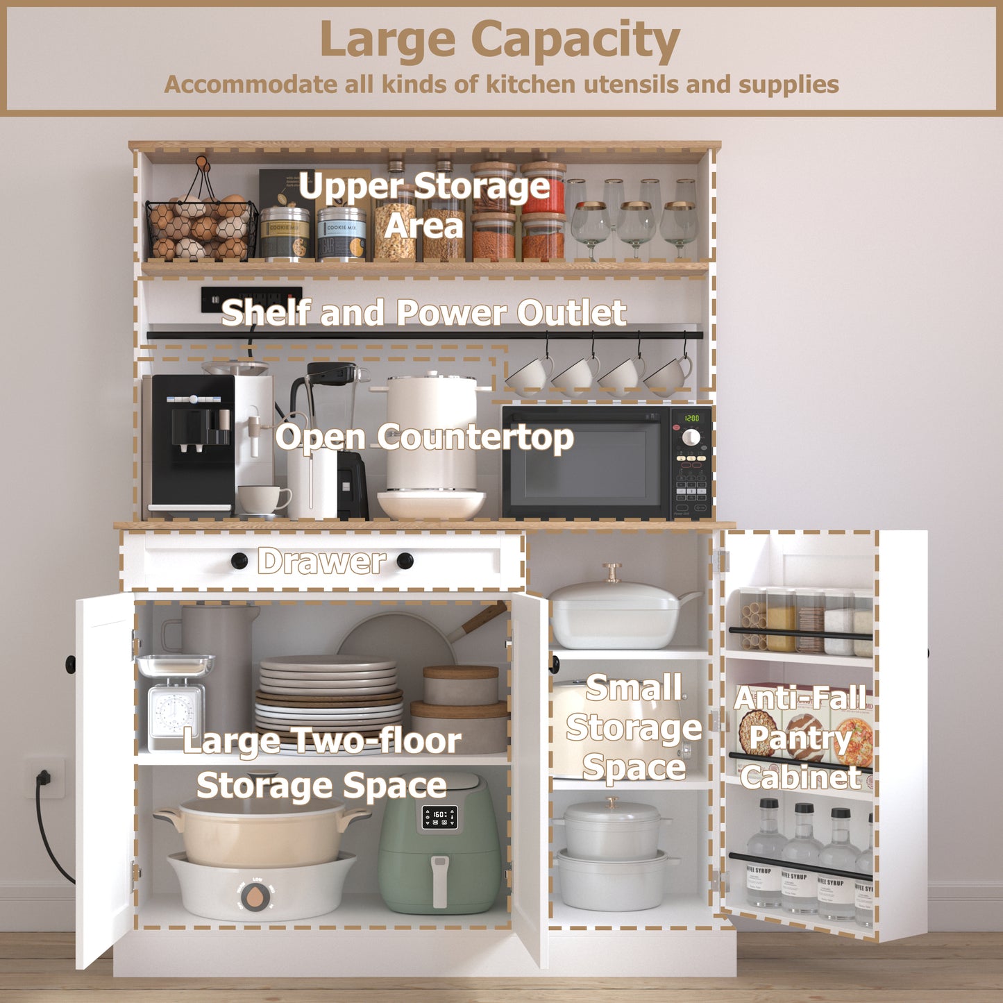 Kitchen Storage Cabinet with Power Outlets