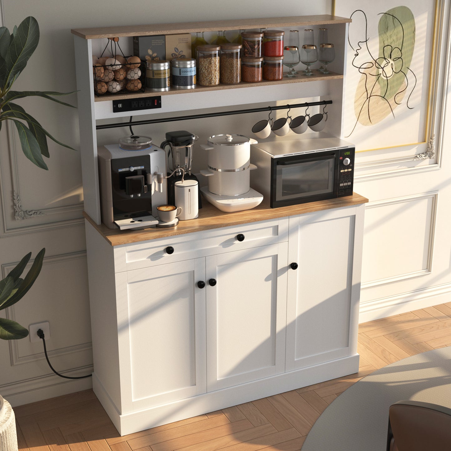 Kitchen Storage Cabinet with Power Outlets