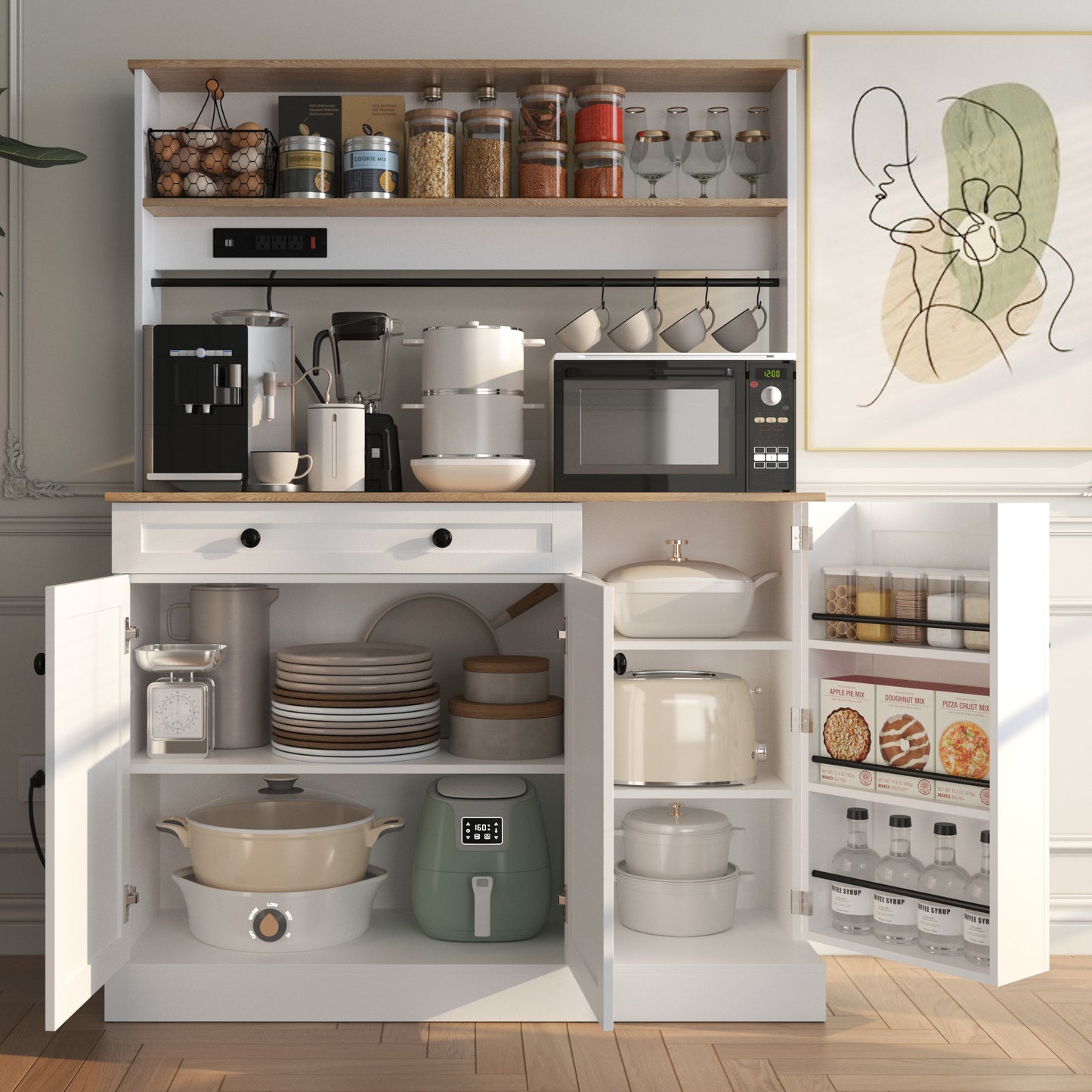 Kitchen Storage Cabinet with Power Outlets