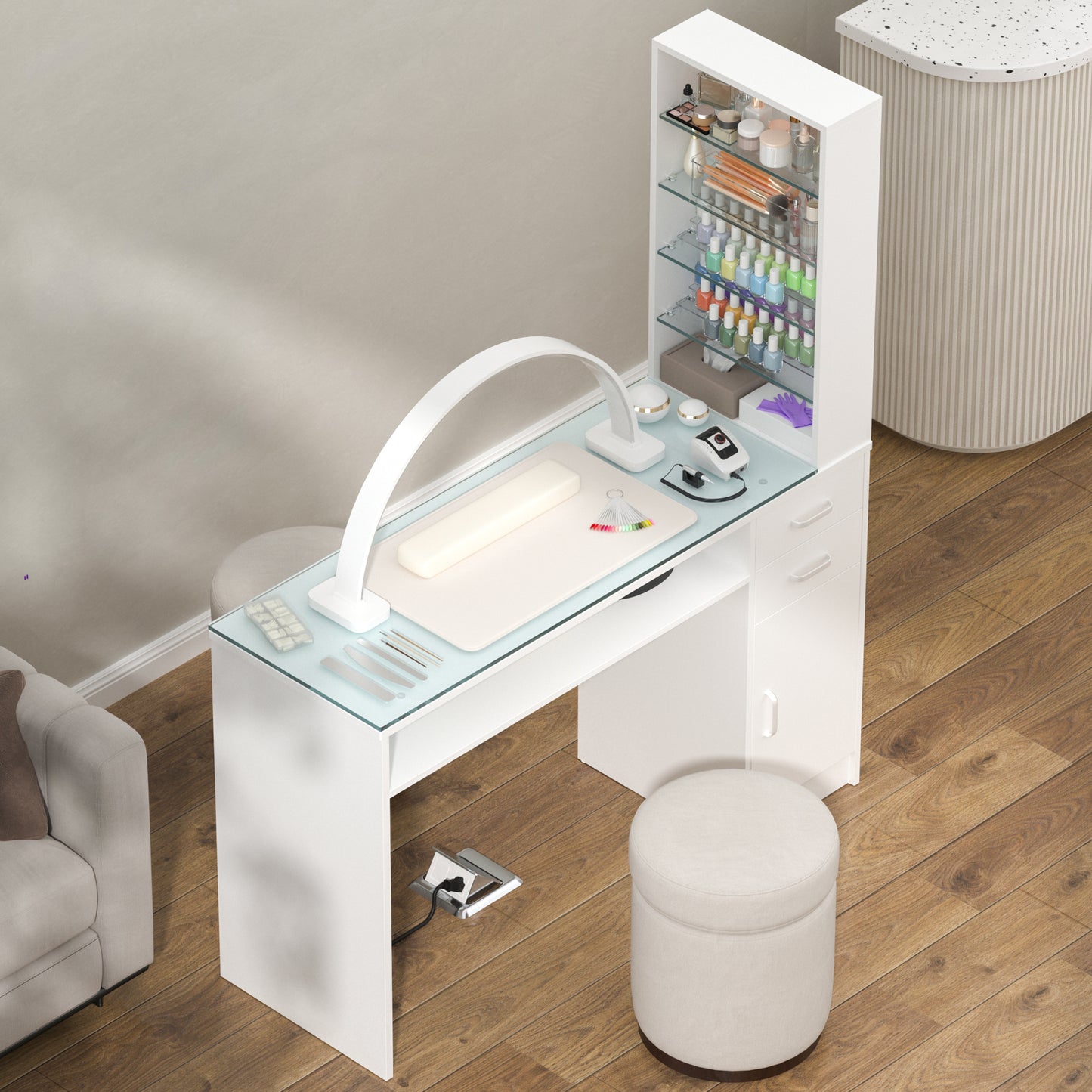 Glass Top Manicure Table