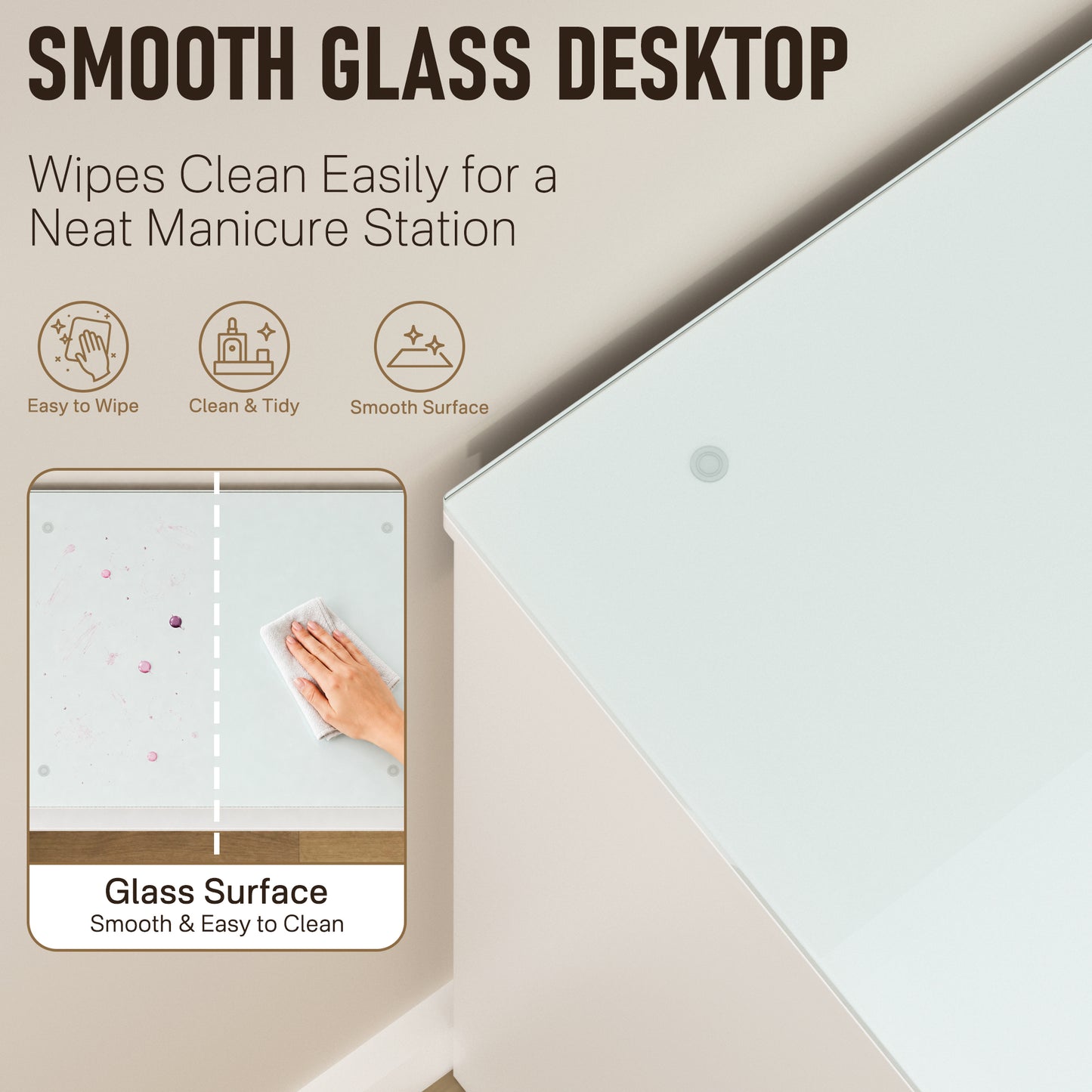 Glass Top Manicure Table