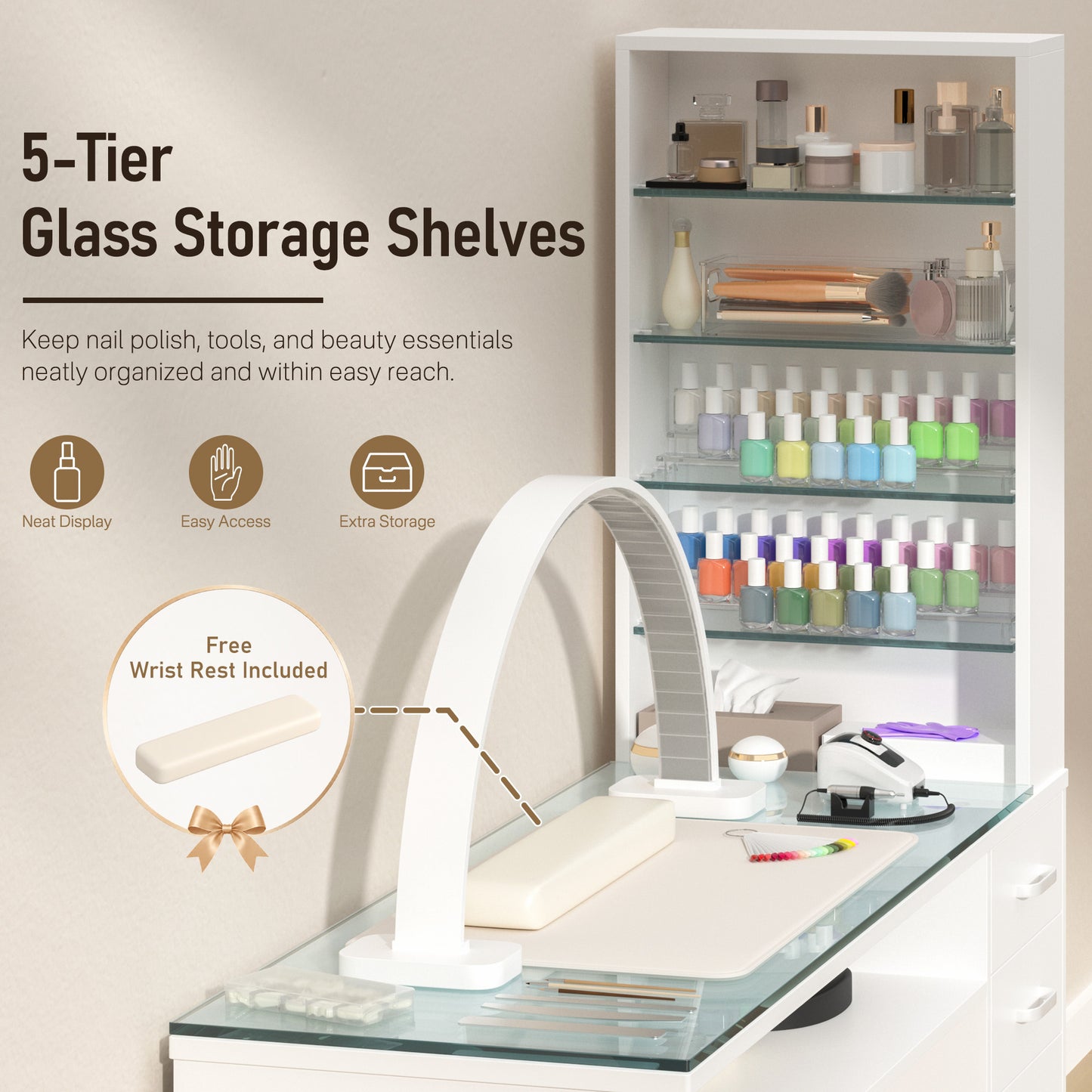 Glass Top Manicure Table
