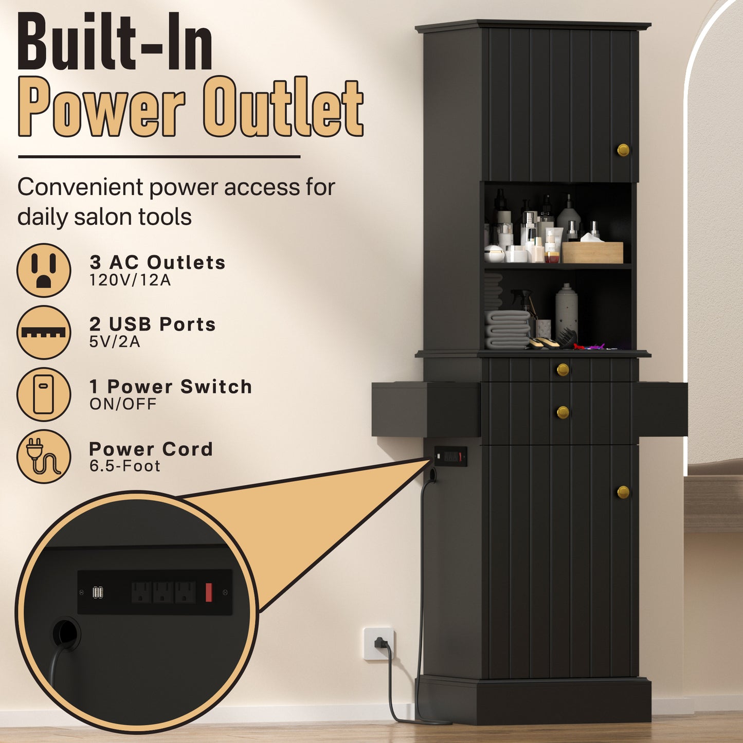 Hair Stylist Station with Power Outlet