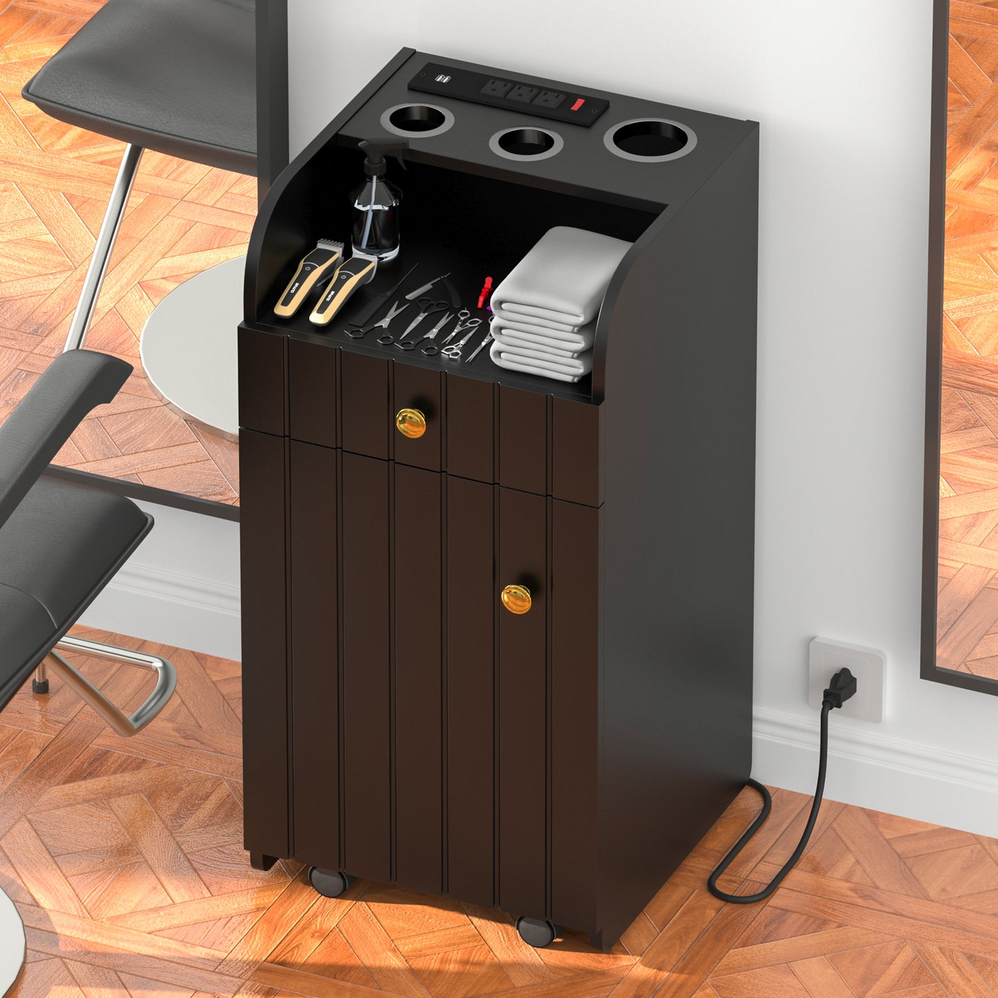Rolling Barber Station with Power Outlet
