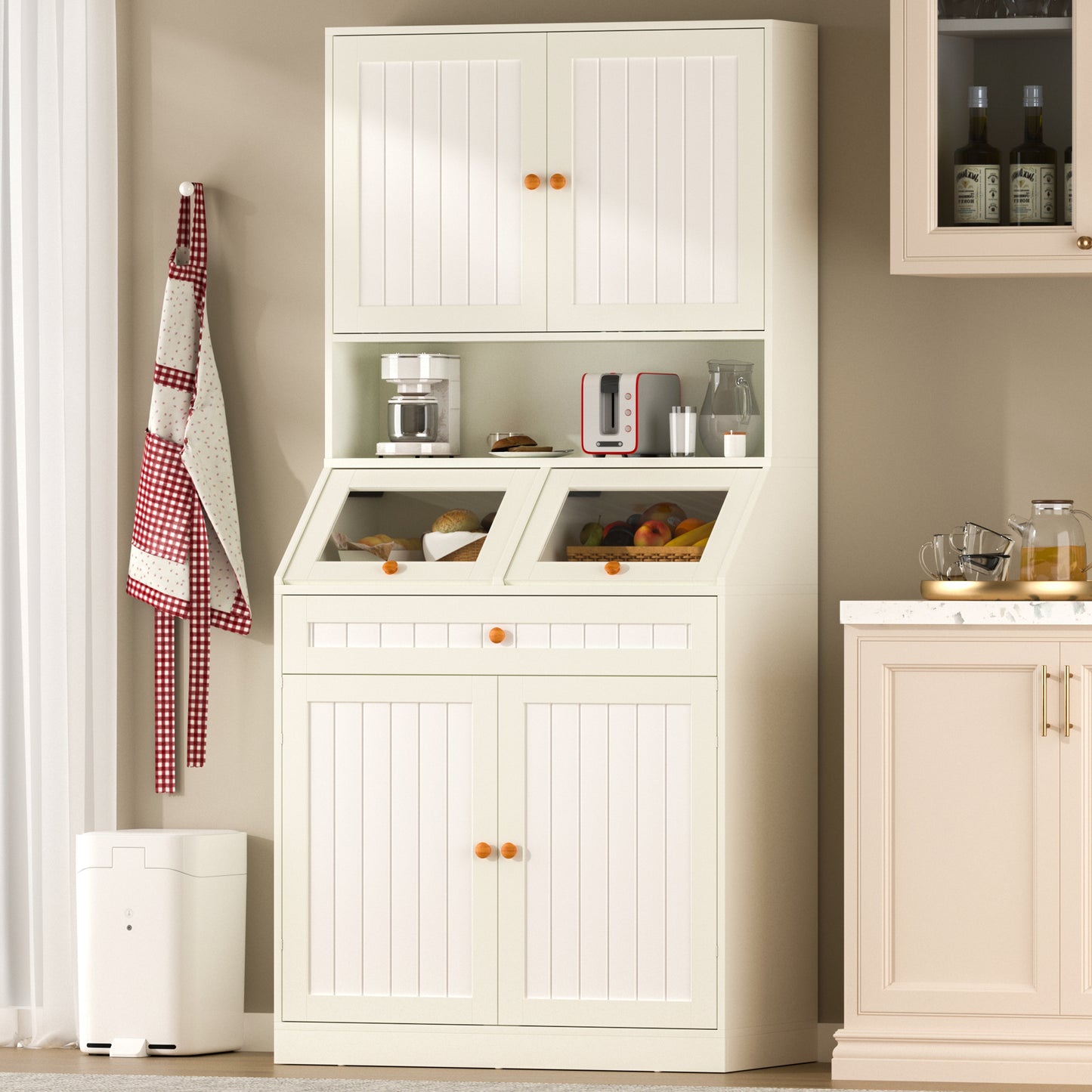 Kitchen Pantry Cabinet with Lift-up Storage