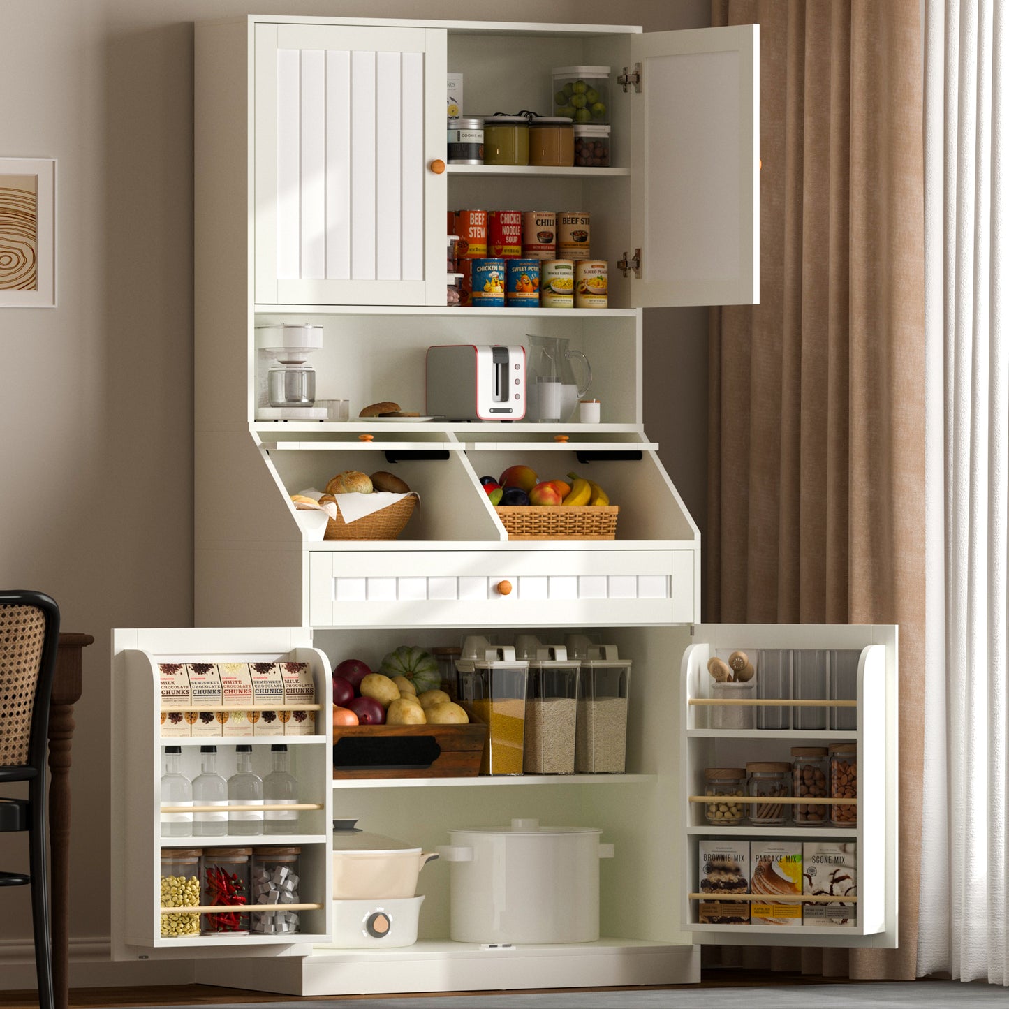 Kitchen Pantry Cabinet with Lift-up Storage