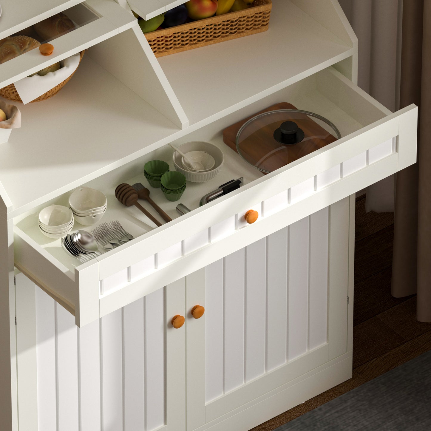 Kitchen Pantry Cabinet with Lift-up Storage