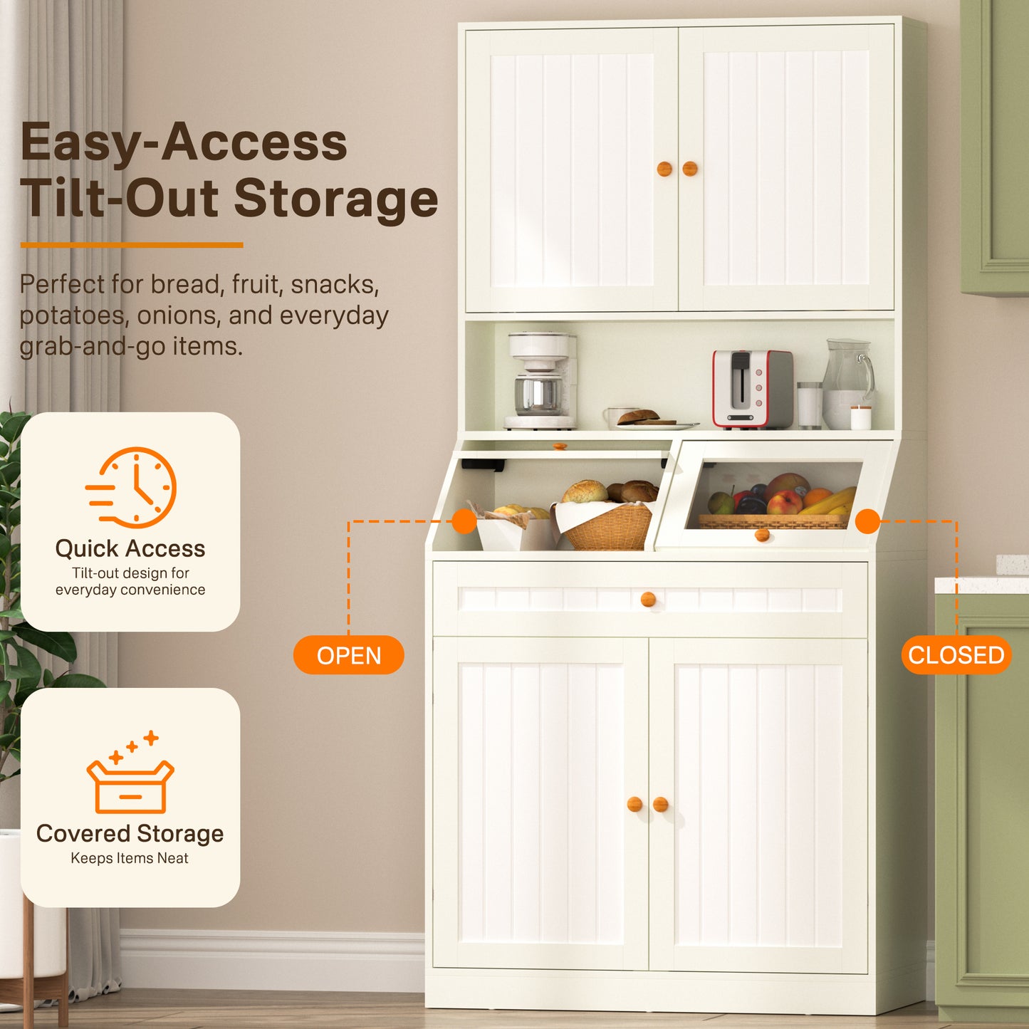Kitchen Pantry Cabinet with Lift-up Storage