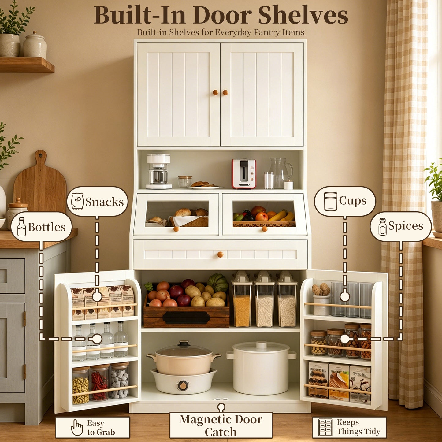 Kitchen Pantry Cabinet with Lift-up Storage