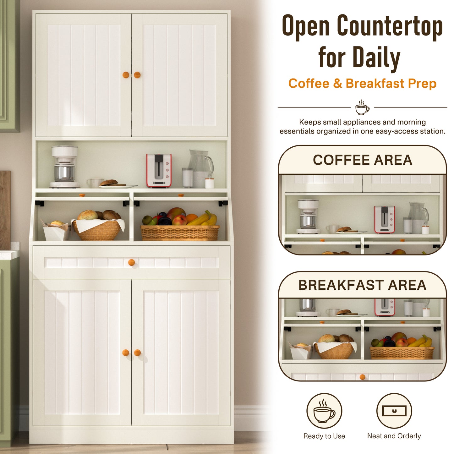Kitchen Pantry Cabinet with Lift-up Storage