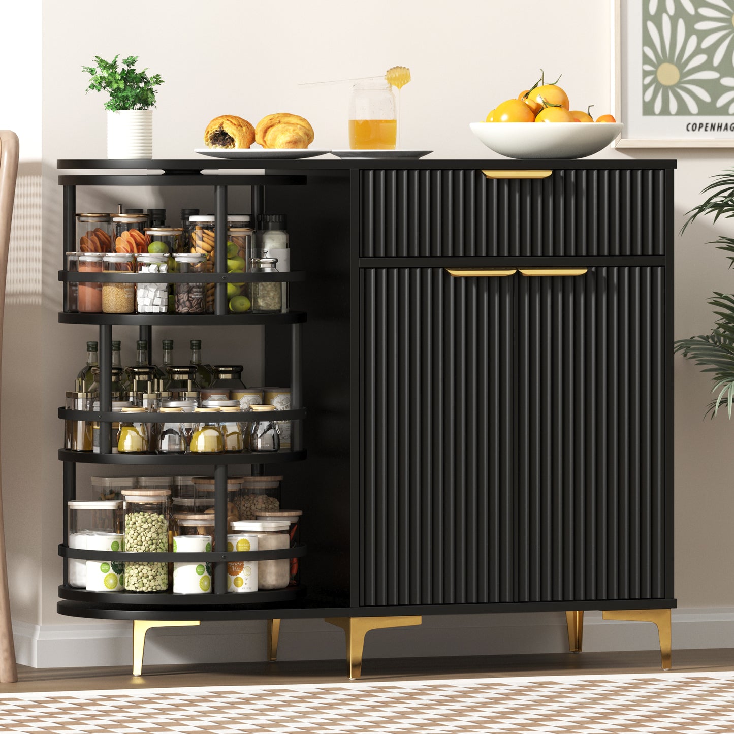 Sideboard with 360° Rotating Organizer