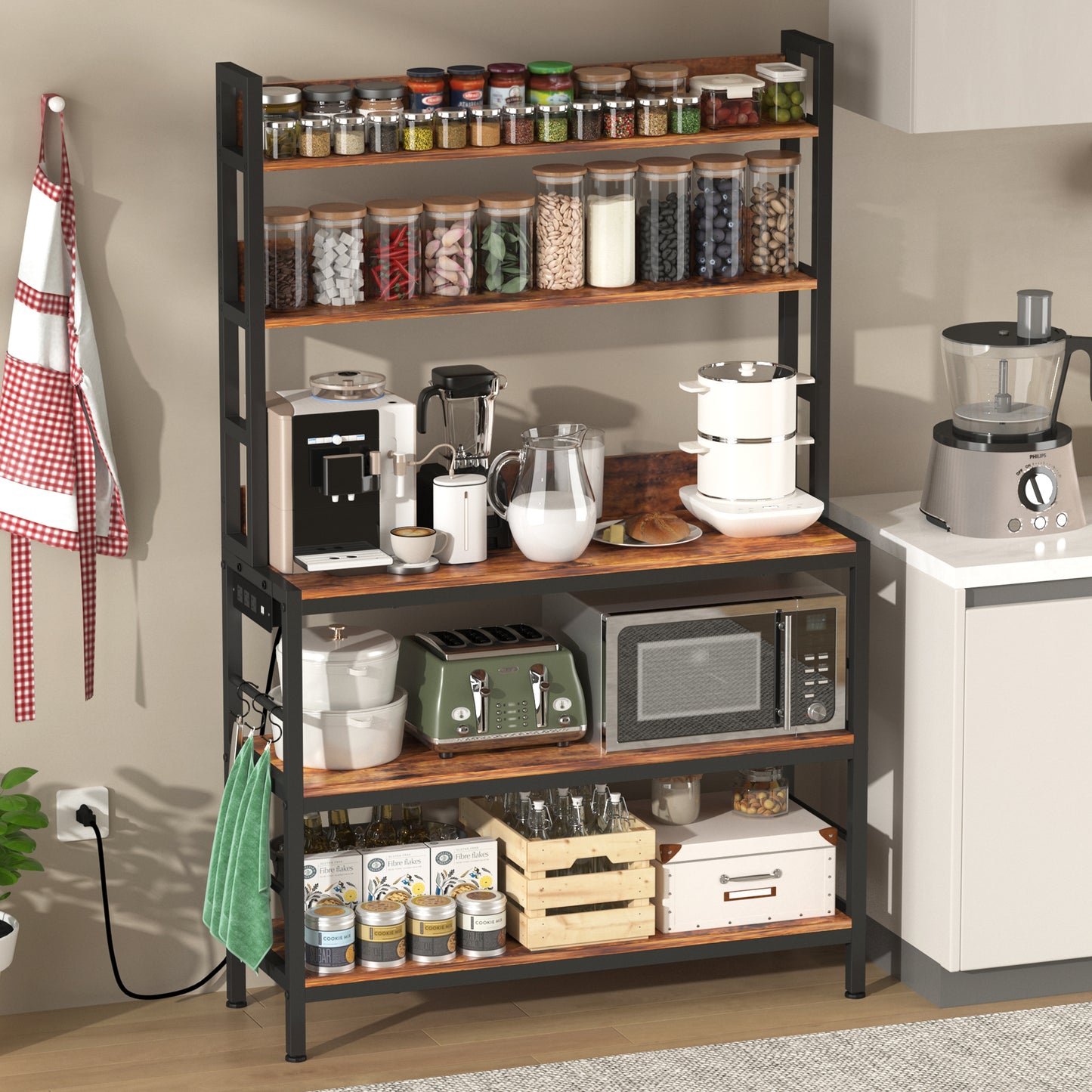5-Tier Bakers Rack with Power Outlet