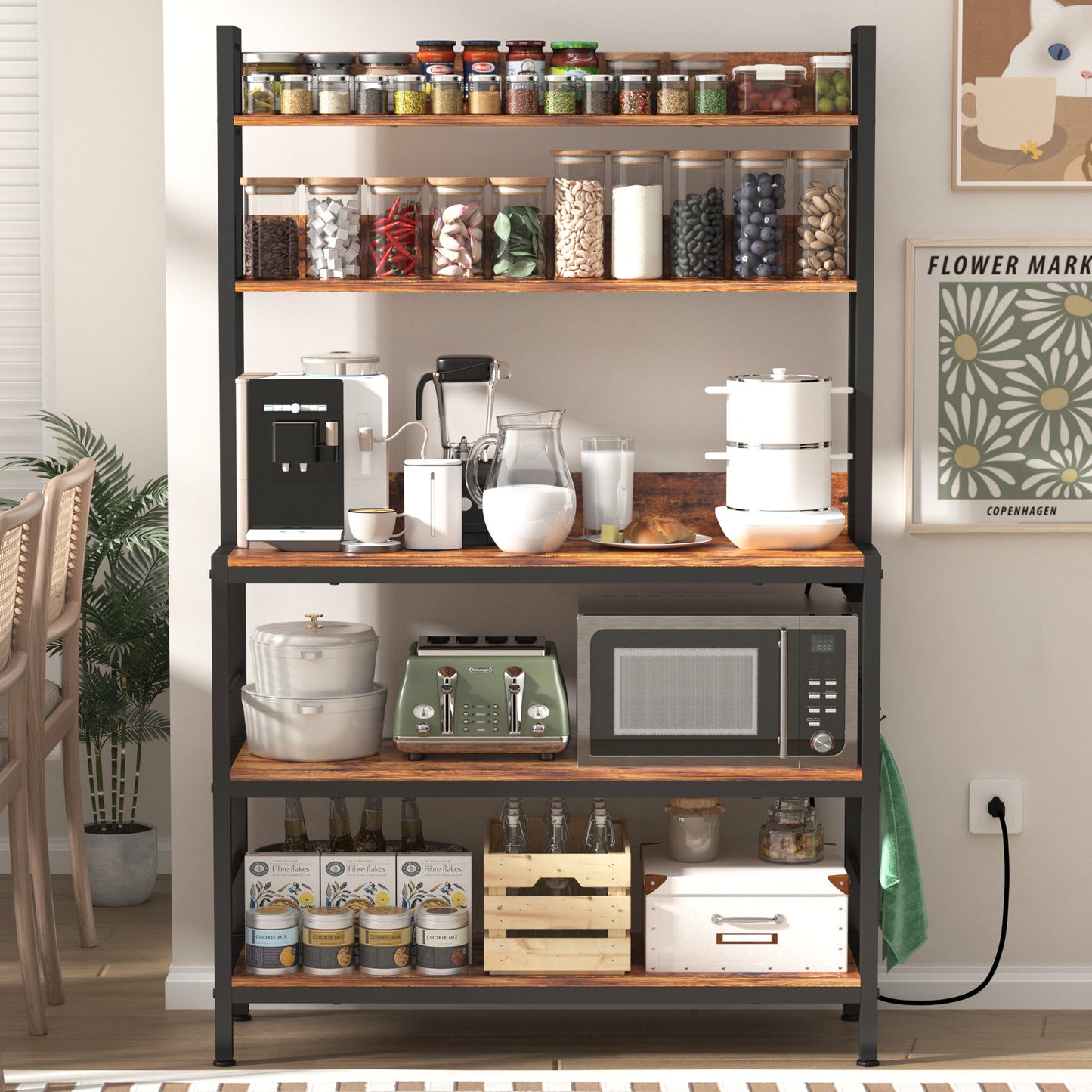5-Tier Bakers Rack with Power Outlet
