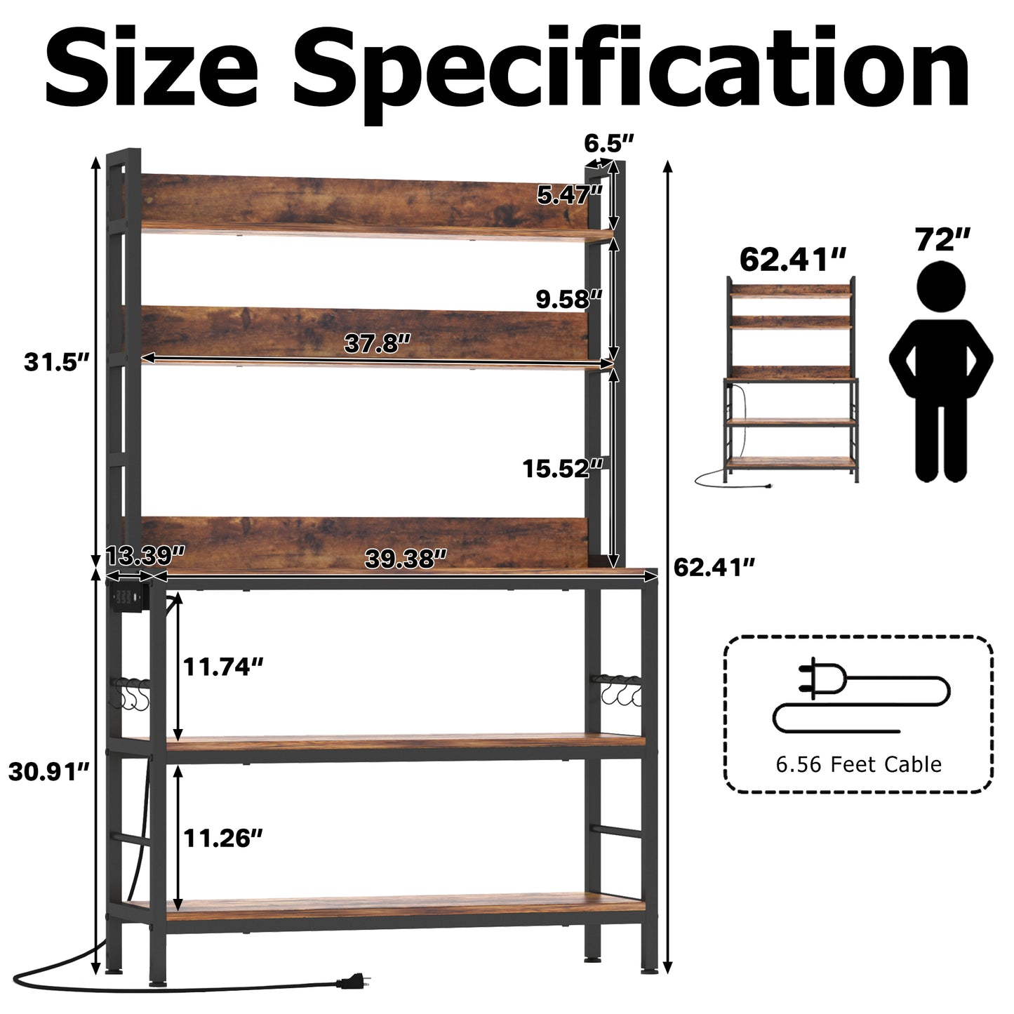 5-Tier Bakers Rack with Power Outlet