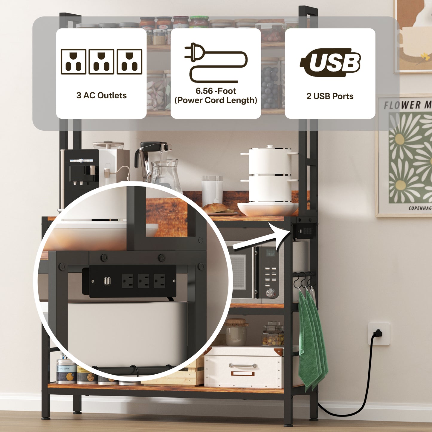 5-Tier Bakers Rack with Power Outlet