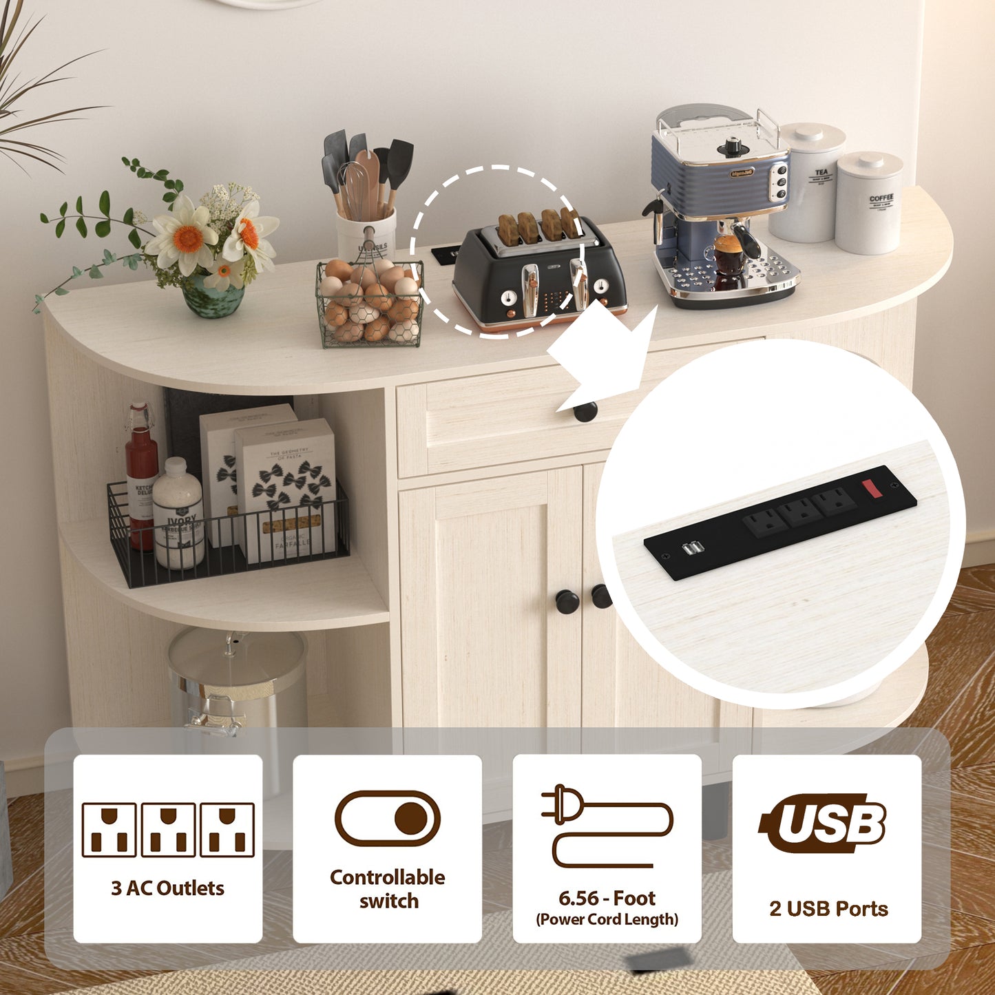 Sideboard Buffet Cabinet with Power Outlet